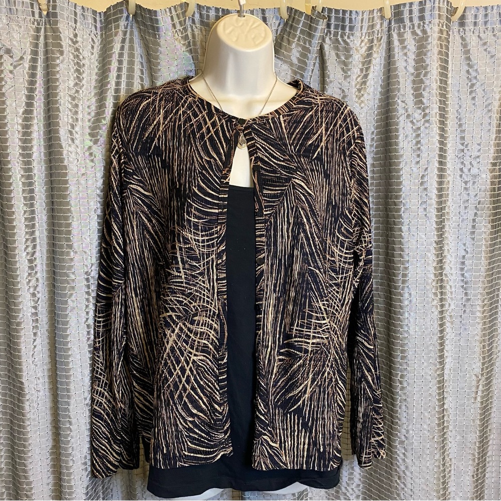 Long Sleeve Black Brown Gold Button-Up Top by Pleat Pleat by Rafael